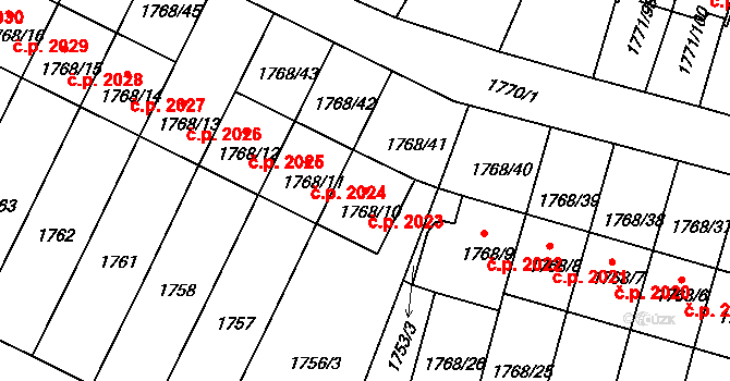 Poruba 2023, Ostrava na parcele st. 1768/10 v KÚ Poruba, Katastrální mapa