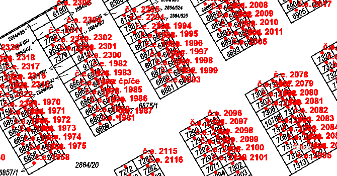 Hodonín 1993 na parcele st. 6881 v KÚ Hodonín, Katastrální mapa