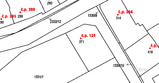 Křižanov 121 na parcele st. 371 v KÚ Křižanov, Katastrální mapa