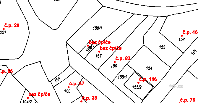 Počenice-Tetětice 42350204 na parcele st. 157 v KÚ Tetětice, Katastrální mapa
