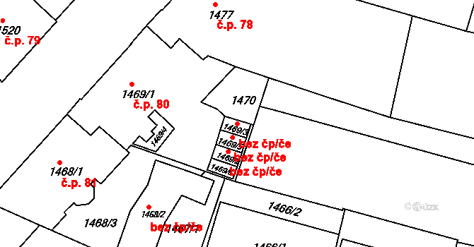 Brno 42813204 na parcele st. 1469/3 v KÚ Staré Brno, Katastrální mapa