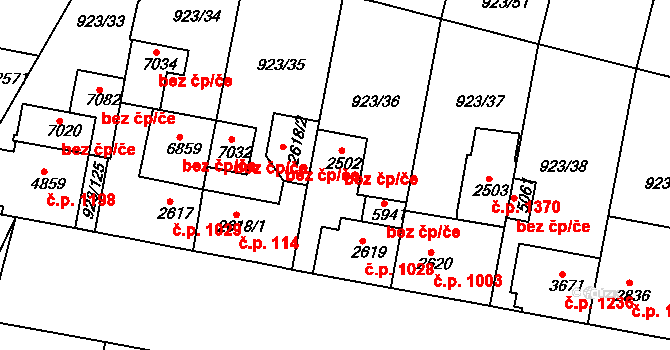Třebíč 43009204 na parcele st. 2502 v KÚ Třebíč, Katastrální mapa