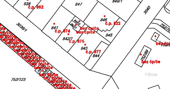 Předměstí 877, Opava na parcele st. 843 v KÚ Opava-Předměstí, Katastrální mapa