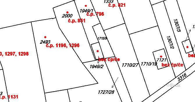 Cheb 45075204 na parcele st. 1949/2 v KÚ Cheb, Katastrální mapa