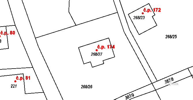 Zelinkovice 174, Frýdek-Místek na parcele st. 268/27 v KÚ Lysůvky, Katastrální mapa