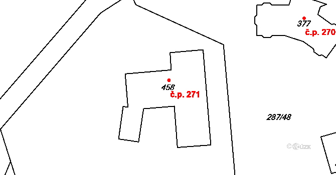Tetín 271 na parcele st. 458 v KÚ Tetín u Berouna, Katastrální mapa
