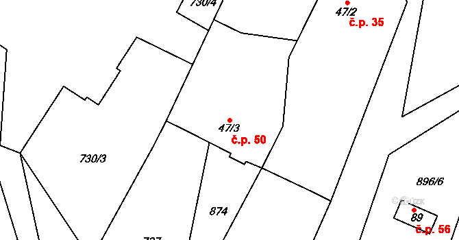 Lhota u Chroustovic 50, Chroustovice na parcele st. 47/3 v KÚ Lhota u Chroustovic, Katastrální mapa