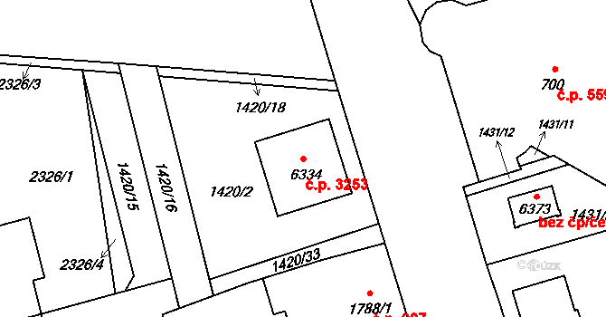 Šumperk 3253 na parcele st. 6334 v KÚ Šumperk, Katastrální mapa