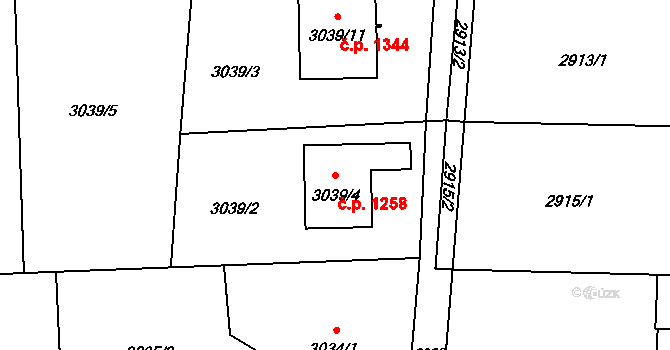 Horní Suchá 1258 na parcele st. 3039/4 v KÚ Horní Suchá, Katastrální mapa