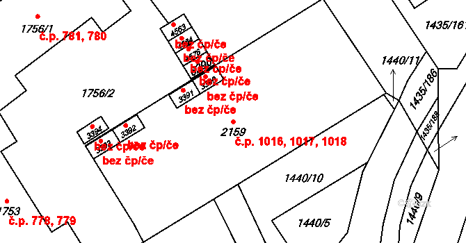 Beroun-Město 1016,1017,1018, Beroun na parcele st. 2159 v KÚ Beroun, Katastrální mapa