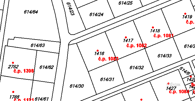 Neratovice 1083 na parcele st. 1416 v KÚ Neratovice, Katastrální mapa