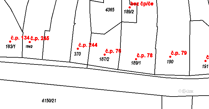 Kožlany 76 na parcele st. 187/2 v KÚ Kožlany, Katastrální mapa