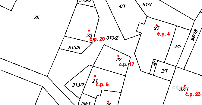 Noutonice 17, Lichoceves na parcele st. 22 v KÚ Noutonice, Katastrální mapa