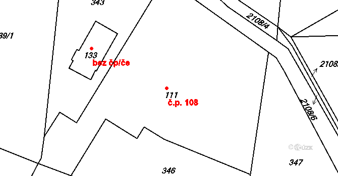 Čímice 108 na parcele st. 111 v KÚ Čímice u Sušice, Katastrální mapa