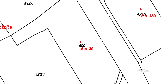 Broumov 30 na parcele st. 500 v KÚ Broumov, Katastrální mapa