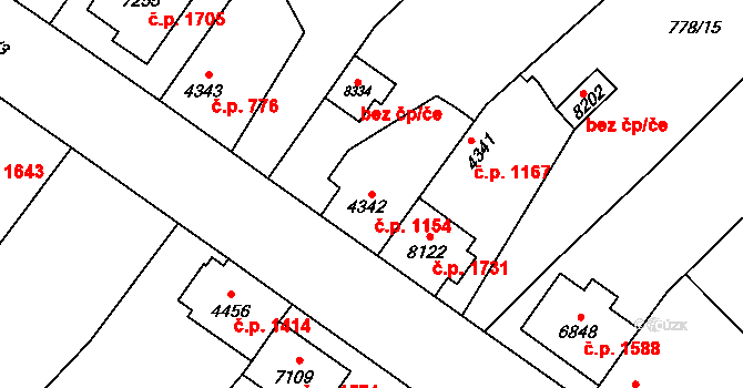 Bílé Předměstí 1154, Pardubice na parcele st. 4342 v KÚ Pardubice, Katastrální mapa
