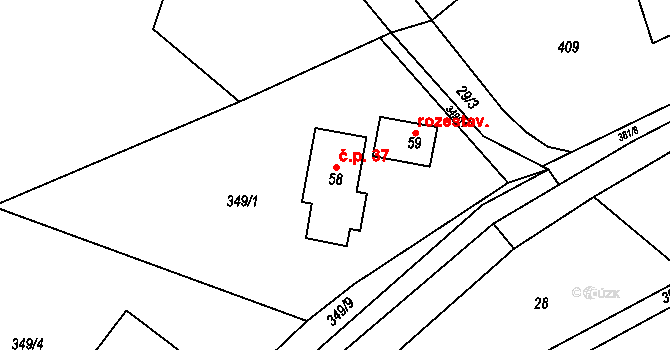Těšetiny 37, Mochtín na parcele st. 58 v KÚ Těšetiny, Katastrální mapa