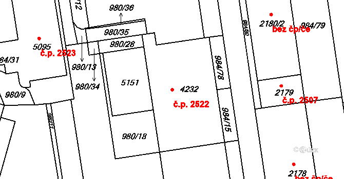 Blansko 2522 na parcele st. 4232 v KÚ Blansko, Katastrální mapa