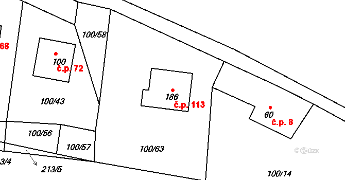 Sudovice 113, Nový Knín na parcele st. 186 v KÚ Sudovice, Katastrální mapa