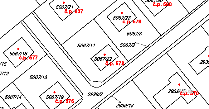 Sviadnov 578 na parcele st. 5067/22 v KÚ Sviadnov, Katastrální mapa