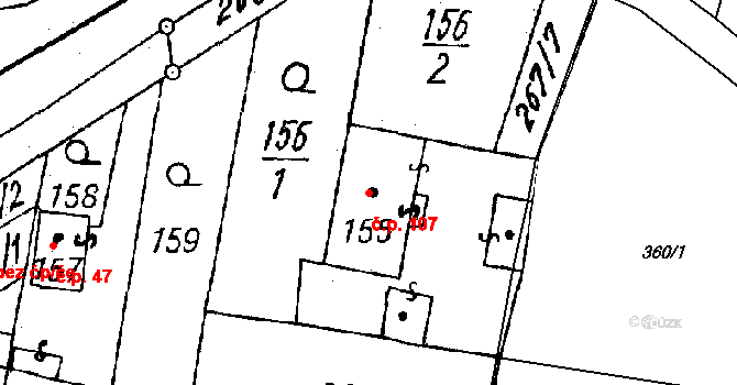 Dolní Sekyřany 107, Heřmanova Huť na parcele st. 155 v KÚ Dolní Sekyřany, Katastrální mapa