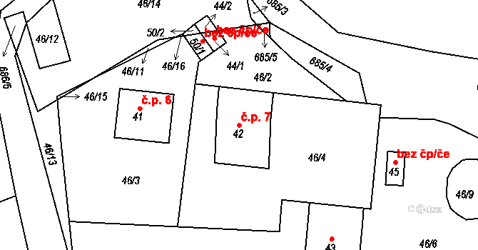 Budeč 7, Hněvkovice na parcele st. 42 v KÚ Budeč nad Želivkou, Katastrální mapa