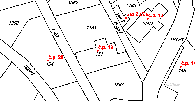 Lipiny 19, Bolehošť na parcele st. 151 v KÚ Bolehošť, Katastrální mapa
