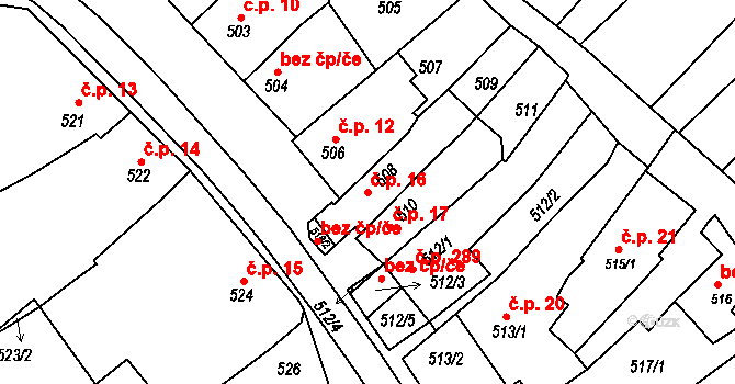 Borkovany 16 na parcele st. 508 v KÚ Borkovany, Katastrální mapa