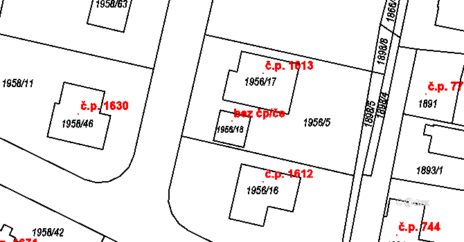 Kladno 98612204 na parcele st. 1956/18 v KÚ Motyčín, Katastrální mapa
