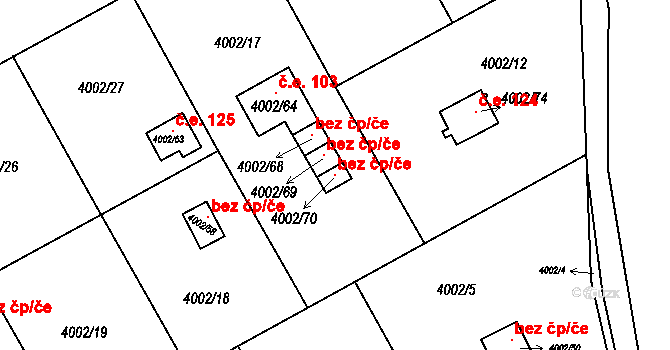 Těšovice 100064205 na parcele st. 4002/70 v KÚ Těšovice, Katastrální mapa