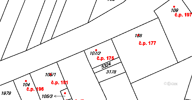Strachotín 175 na parcele st. 107/2 v KÚ Strachotín, Katastrální mapa