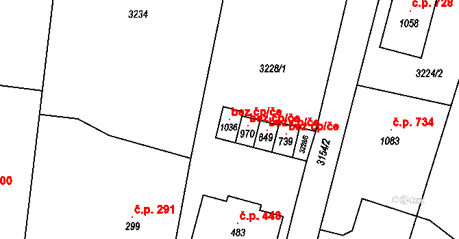 Lysice 103449205 na parcele st. 1036 v KÚ Lysice, Katastrální mapa
