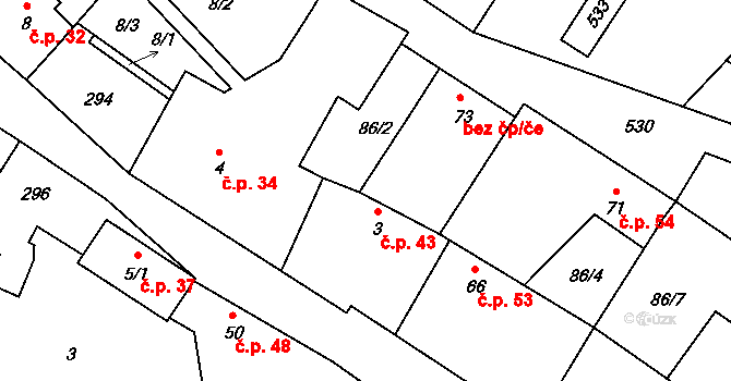 Dobronice 43, Tavíkovice na parcele st. 3 v KÚ Dobronice, Katastrální mapa