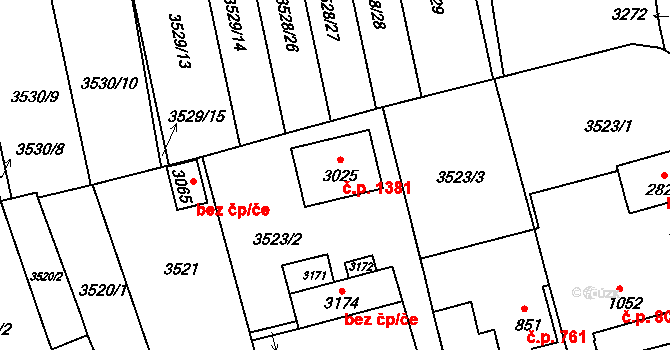 Lipník nad Bečvou I-Město 1381, Lipník nad Bečvou na parcele st. 3025 v KÚ Lipník nad Bečvou, Katastrální mapa