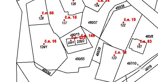 Klášter 146, Teplá na parcele st. 235/2 v KÚ Klášter Teplá, Katastrální mapa