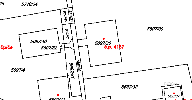 Jihlava 4167 na parcele st. 5697/36 v KÚ Jihlava, Katastrální mapa