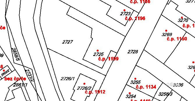 Roztoky 1199 na parcele st. 2725 v KÚ Žalov, Katastrální mapa