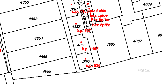 Bzenec 1155 na parcele st. 4855 v KÚ Bzenec, Katastrální mapa