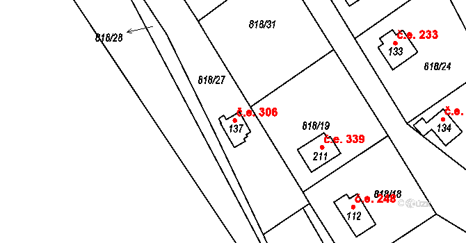 Rounek 306, Vyskytná nad Jihlavou na parcele st. 137 v KÚ Rounek, Katastrální mapa