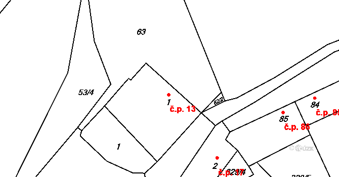 Hradišťko I 13, Veltruby na parcele st. 1 v KÚ Hradišťko I, Katastrální mapa