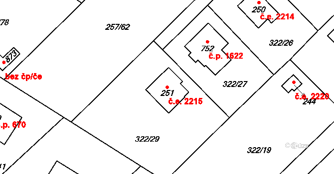 Struhařov 2215, Kamenice na parcele st. 251 v KÚ Štiřín, Katastrální mapa