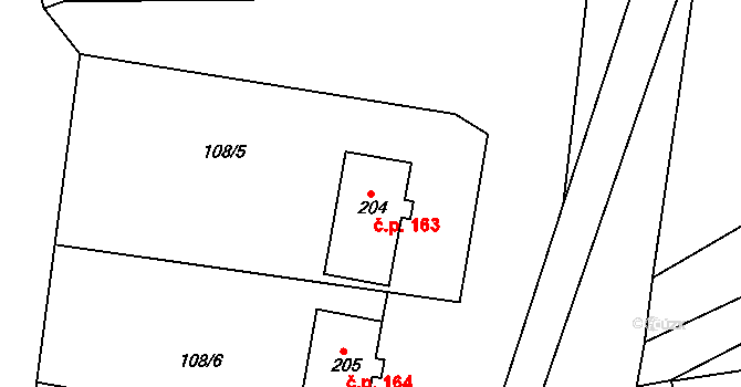 Mratín 163 na parcele st. 204 v KÚ Mratín, Katastrální mapa