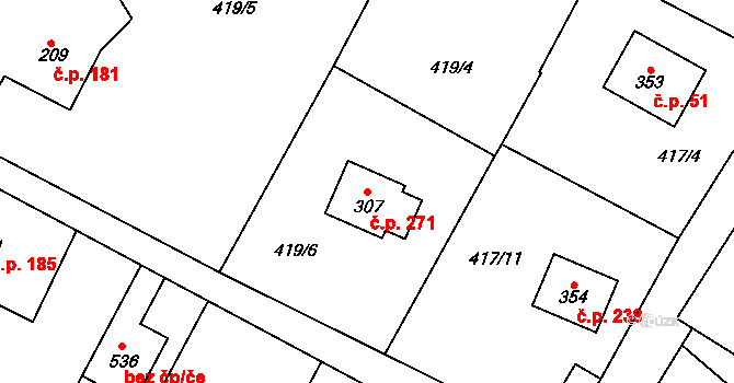 Nižbor 271 na parcele st. 307 v KÚ Nižbor, Katastrální mapa
