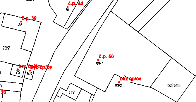 Horní Stakory 50, Kosmonosy na parcele st. 60/1 v KÚ Horní Stakory, Katastrální mapa