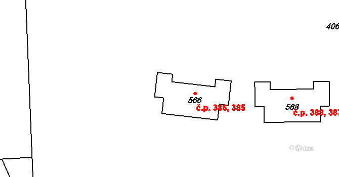 Chyňava 385,386 na parcele st. 566 v KÚ Chyňava, Katastrální mapa