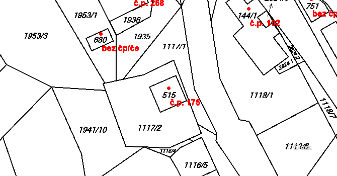 Kateřinice 175 na parcele st. 515 v KÚ Kateřinice u Vsetína, Katastrální mapa