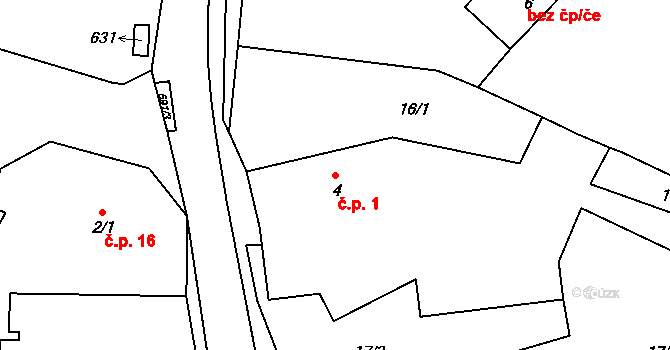 Lhota 1, Valašské Meziříčí na parcele st. 4 v KÚ Lhota u Choryně, Katastrální mapa