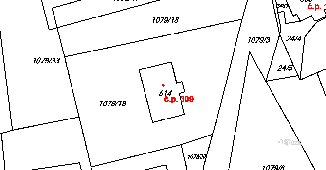 Valašská Polanka 309 na parcele st. 614 v KÚ Valašská Polanka, Katastrální mapa