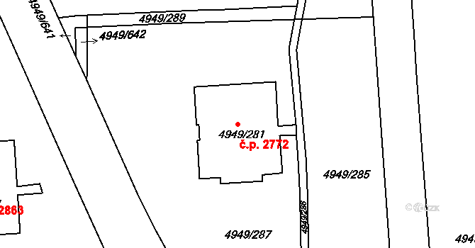 Severní Terasa 2772, Ústí nad Labem na parcele st. 4949/281 v KÚ Ústí nad Labem, Katastrální mapa