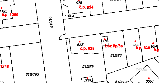 Lysá nad Labem 828 na parcele st. 922 v KÚ Lysá nad Labem, Katastrální mapa